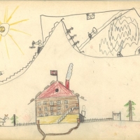 A drawing Bob made as a child titled, "Our House in Switzerland." The farm where Robert stayed in Zermatt, Switzerland.  By Robert Herschkowitz, age six, 1944.