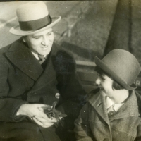 Eva on a bench in Berlin with her father. December 1929.